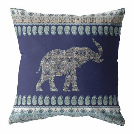 HOMEROOTS 26 in. Navy Ornate Elephant Indoor & Outdoor Zippered Throw Pillow 412956